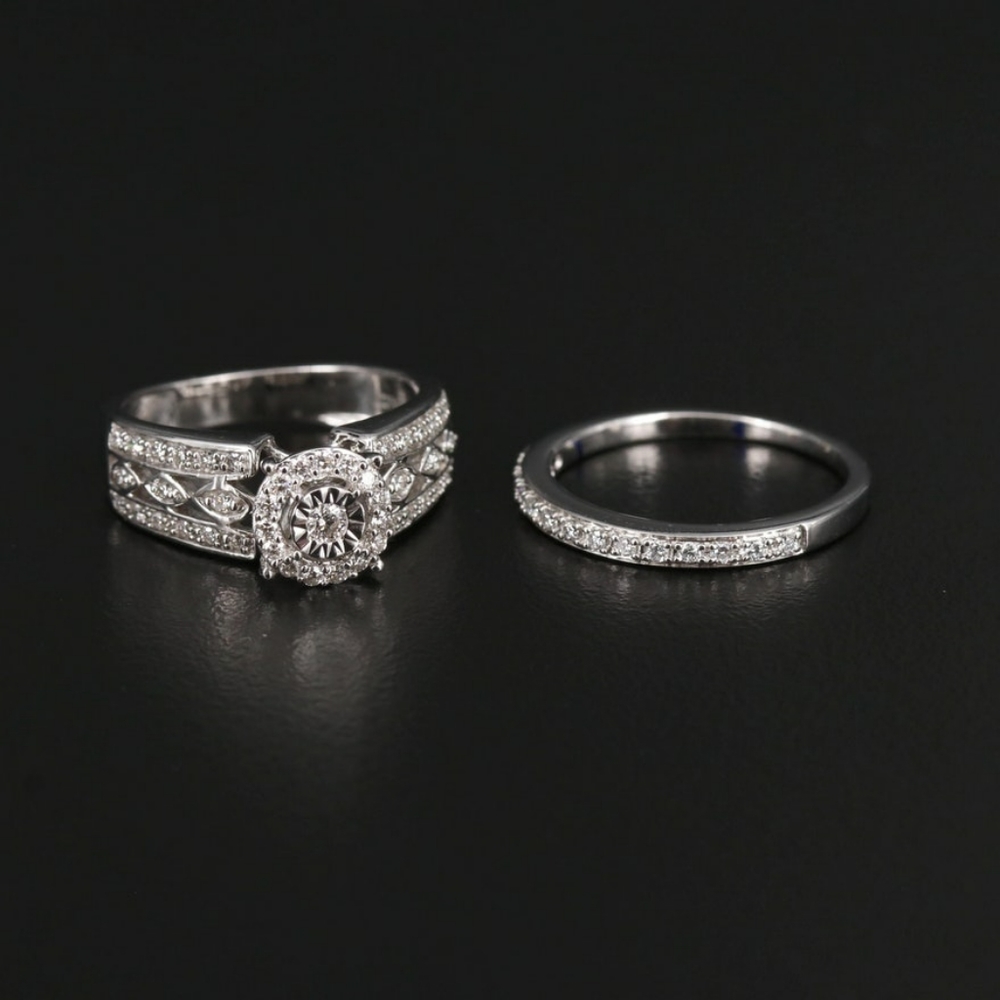 🚫SOLD🚫14K Diamond Halo Illusion Wedding Set ❤💍 - Picture 1 of 8